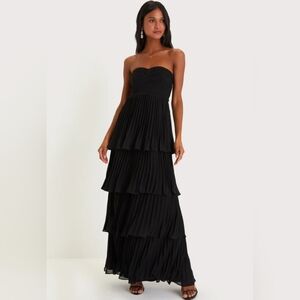 Lulus | Seriously Sensational Black Strapless Tiered Maxi Dress